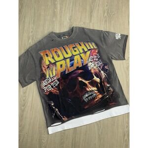 Rougplay T-Shirt Men's Size M Gray Graphic Print Crew Neck Short Sleeve Pullover